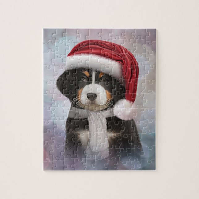 puppy Bernese Mountain Dog in red hat of Santa Jigsaw Puzzle (Vertical)