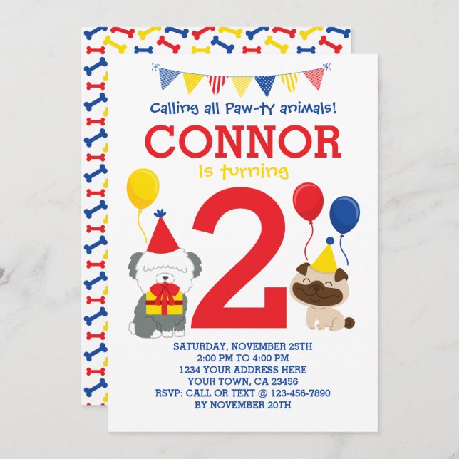 Puppy Birthday Invitation (Front/Back)