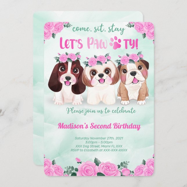 Puppy Birthday Invitation (Front/Back)