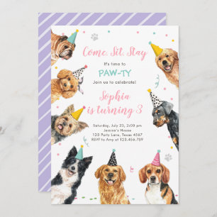 Puppy Birthday Invitation Dog Party Pawty Girl