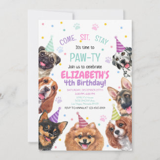 Puppy Birthday Invitation Dog Party Pawty Girl