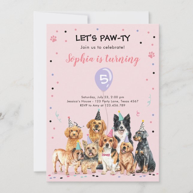 Puppy Birthday Invitation Dog Party Pawty Girl (Front)