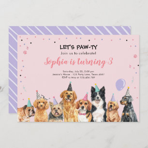 Puppy Birthday Invitation Dog Party Pawty Pink
