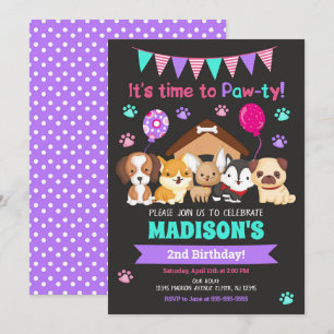 Puppy Birthday Invitation / Girl Paw-ty