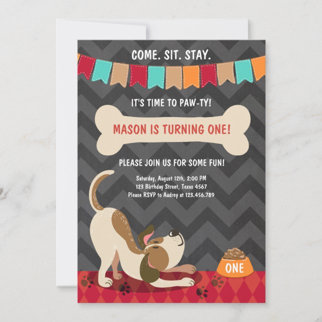 Puppy Birthday Invitation Paw-ty Puppy Party (Front)