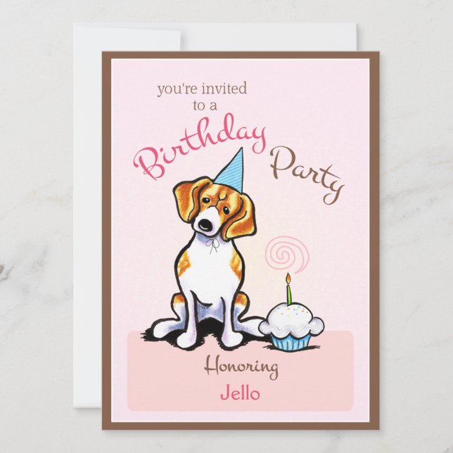 Puppy Birthday Party Beagle Girl Off-Leash Art™ Invitation (Front)