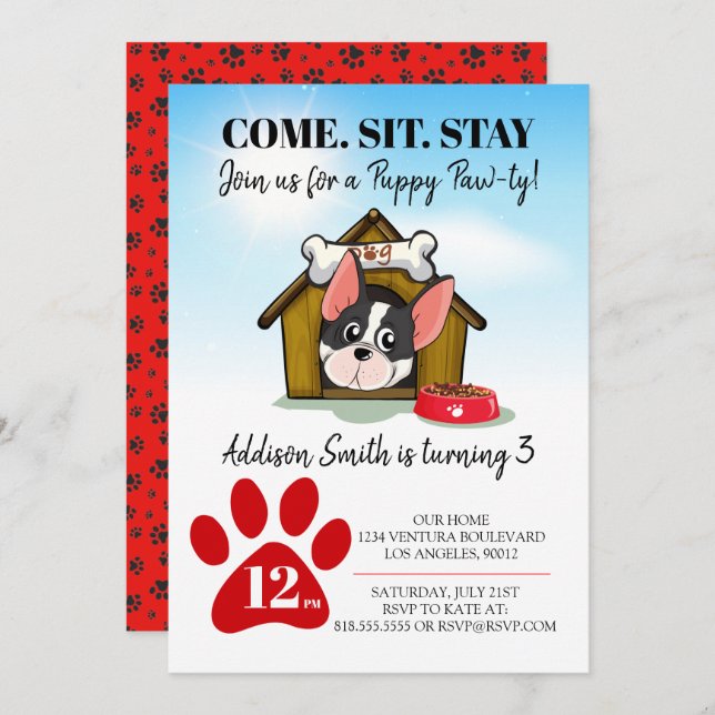 Puppy Birthday Party Invitation (Front/Back)