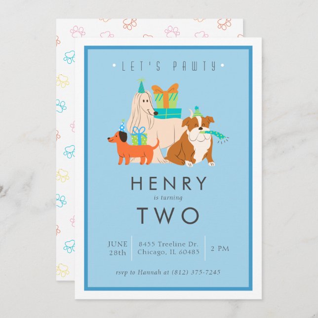 Puppy Birthday Party Invitation - Customisable (Front/Back)