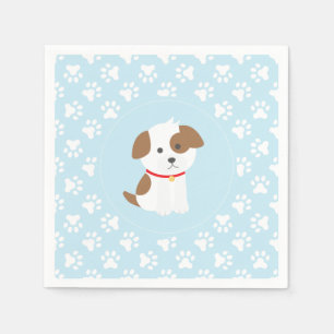 Puppy birthday party plates blue paw prints napkin