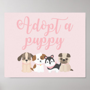 Puppy Birthday Party Sign Adopt a Puppy Pink