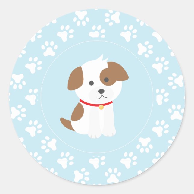 Puppy birthday party stickers  blue paw prints (Front)