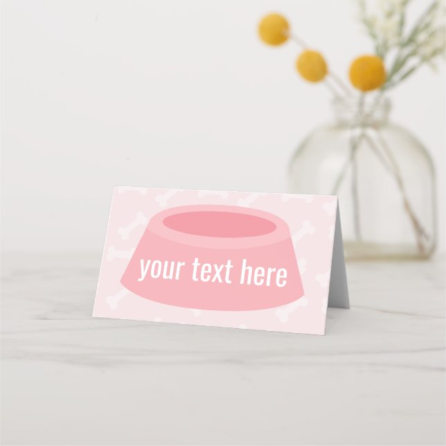 Puppy birthday party tented buffet food signs pink place card (Front)