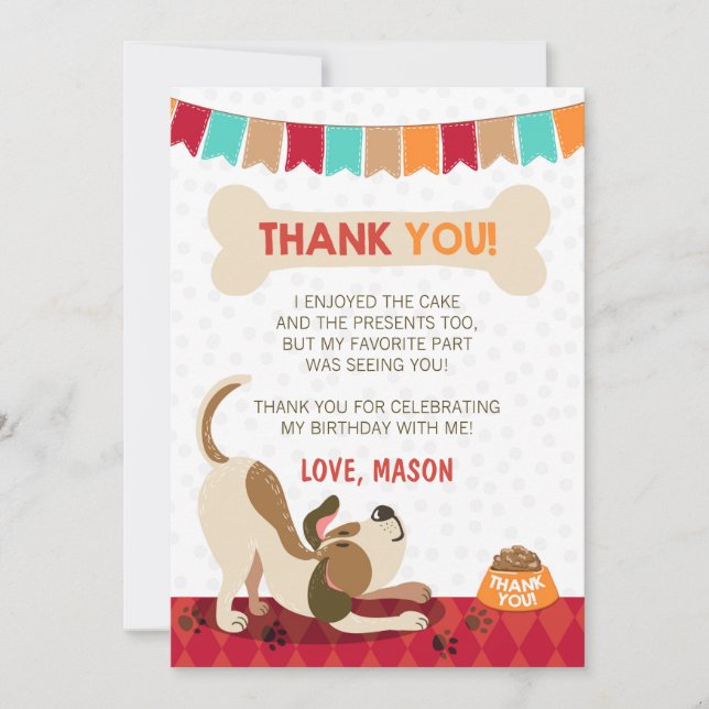 Puppy Birthday Paw-ty Puppy Thank You Card (Front)