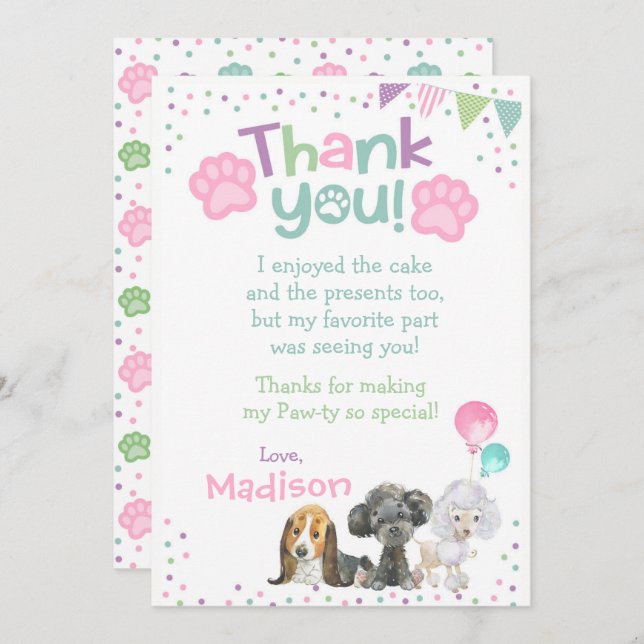 Puppy Birthday Thank You Cards (Front/Back)