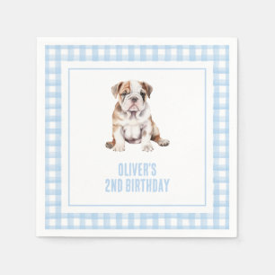 Puppy bulldog preppy plaid birthday napkin