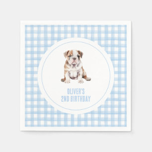 Puppy bulldog preppy plaid birthday napkin