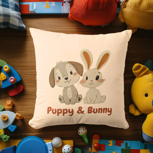 Puppy & Bunny Cute Animal Friends Decor for Kids Cushion