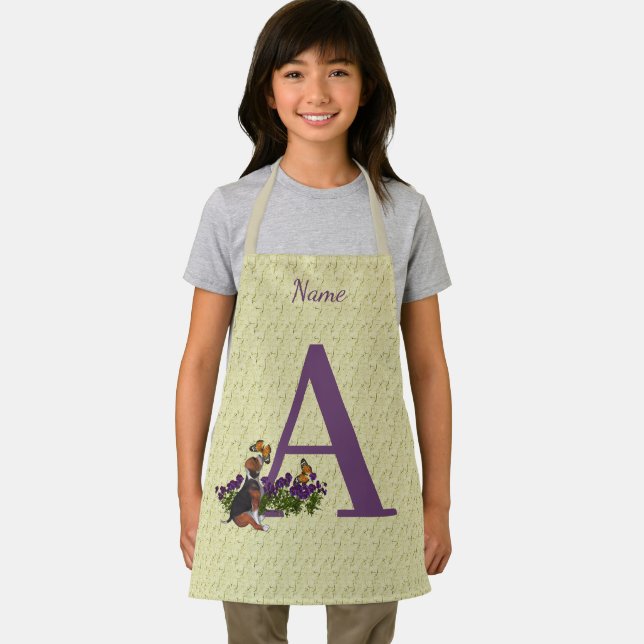  Puppy Butterflies Monogram Initial A Personalised Apron (Insitu)