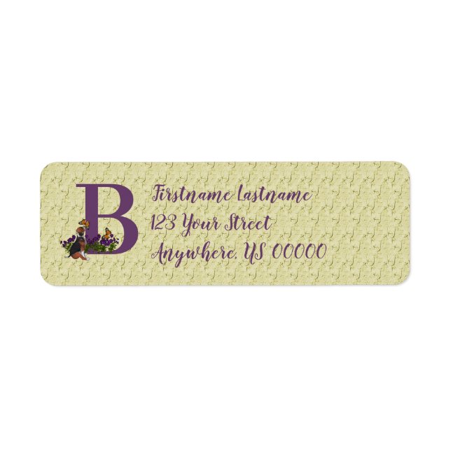 Puppy Butterfly Monogram Initial B Return Address Label (Front)