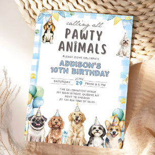 Puppy Calling All Pawty Animals Birthday Invitation