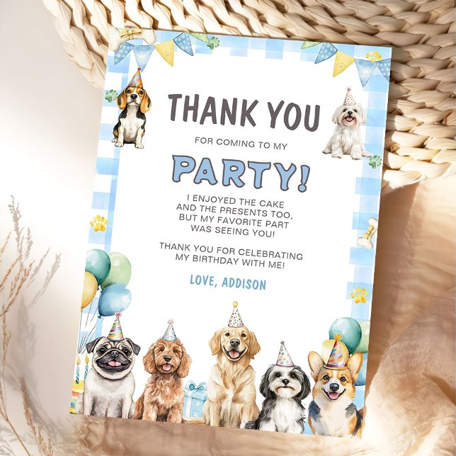 Puppy Calling All Pawty Animals Birthday  Thank You Card (Creator Uploaded)