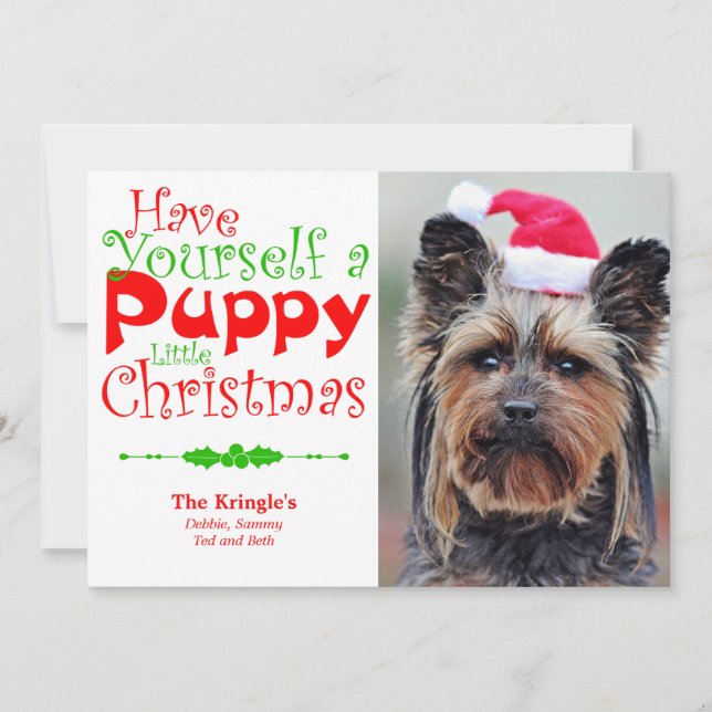 Puppy Christmas Holiday Pet Photo Card (Front)