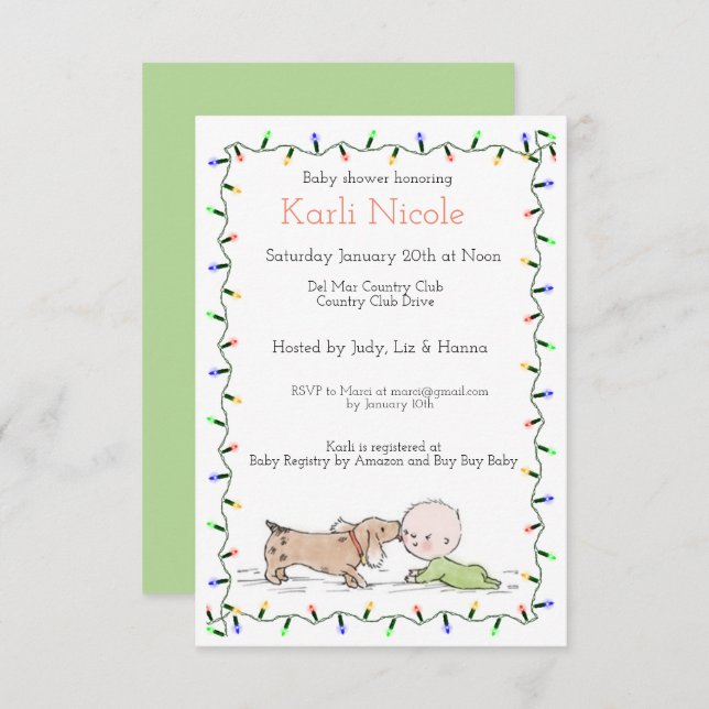 Puppy & Christmas Lights Baby Shower Invitation (Front/Back)