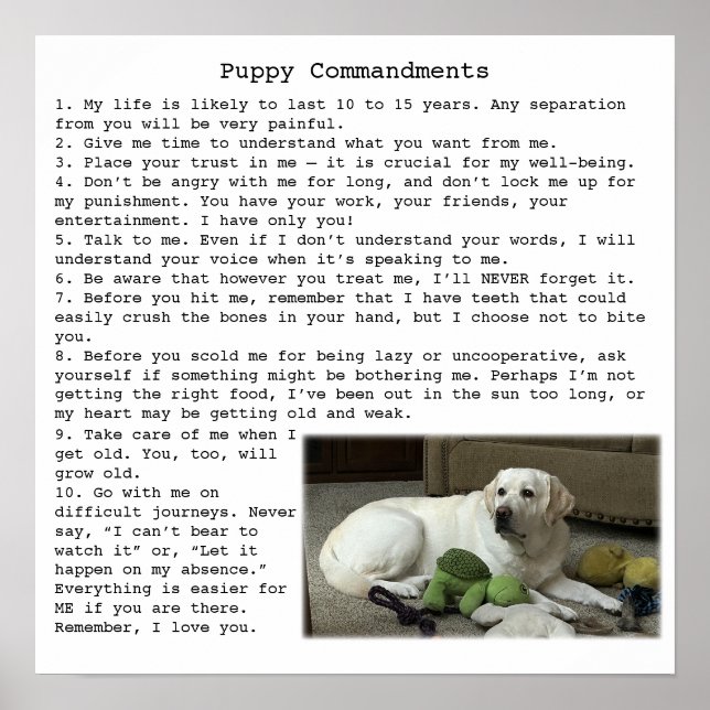 Puppy Commandments Quote for Janell Poster (Front)