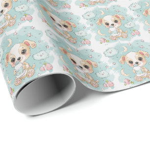 Puppy Cute Baby Pastel Watercolor Pattern Wrapping Paper