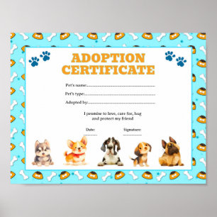 Puppy dog adopt a pet certificate editable poster