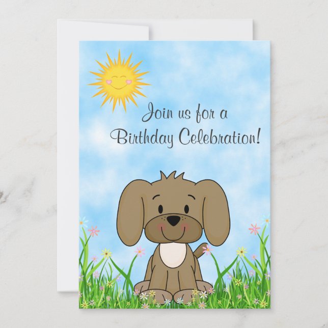 Puppy Dog and Flowers Birthday Invitation (Front)