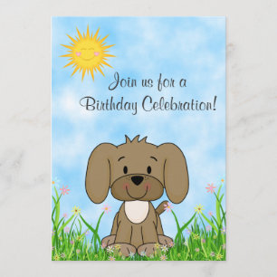 Puppy Dog and Flowers Birthday Invitation