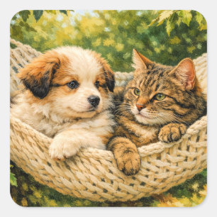 Puppy Dog and Kitty Cat, Square Sticker
