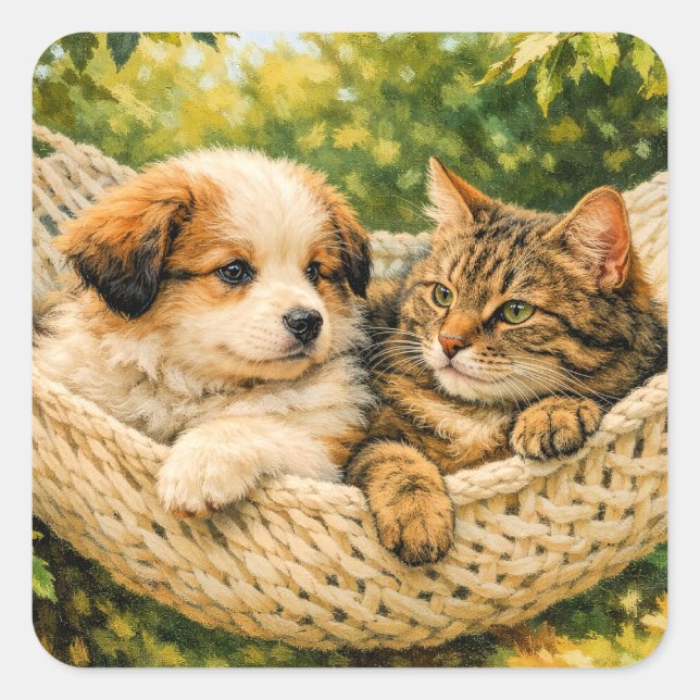 Puppy Dog and Kitty Cat, Square Sticker (Front)