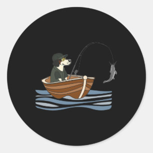 Puppy Dog Angler Fishing Hunting Funny Pet Enthusi Classic Round Sticker