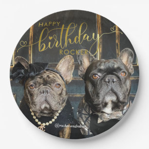 Puppy Dog Birthday Add Photo and Text Gold Script Paper Plate