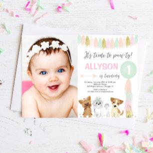 Puppy Dog birthday, Animal lovers Cute girl photo Invitation