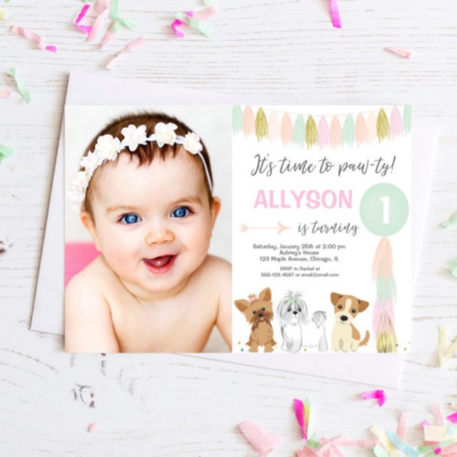 Puppy Dog birthday, Animal lovers Cute girl photo Invitation (Creator Uploaded)