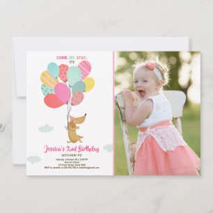 Puppy dog Birthday invitation Balloons Girl pink