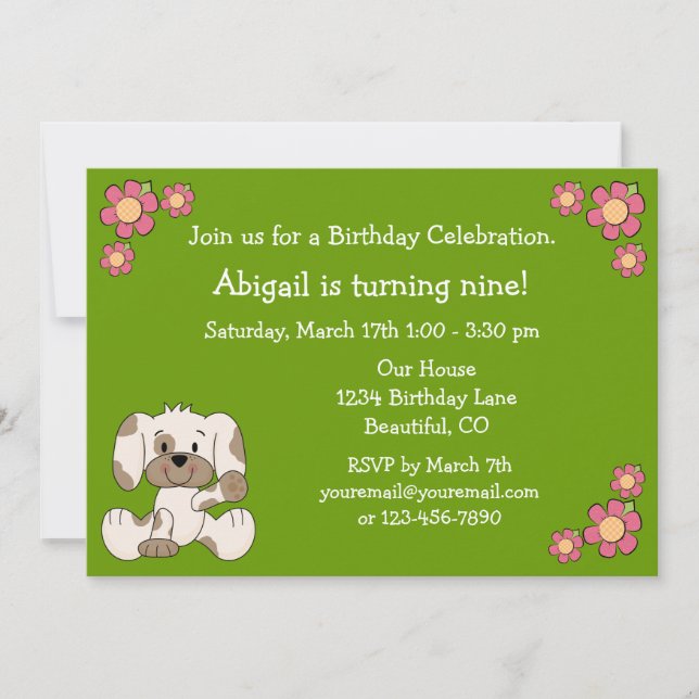 Puppy Dog Birthday Invitation for Girls (Front)