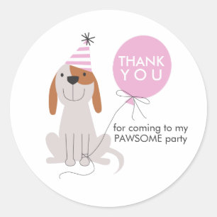Puppy Dog Birthday Party Pink Favour Tags Sticker