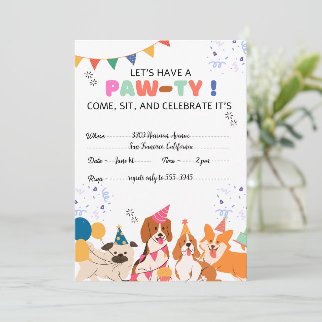 Puppy Dog Birthday Party Puppy Paw-ty Invitations (Standing Front)