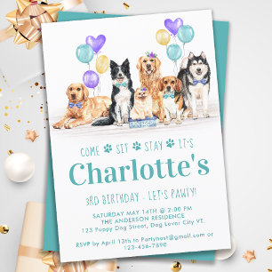 Puppy Dog Birthday Party Teal Girl Invitation