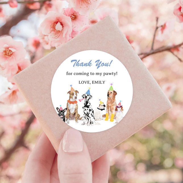Puppy Dog Birthday Party Thank You Card Classic Round Sticker (Creator Uploaded)