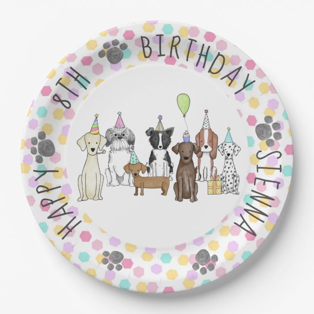 Puppy Dog Birthday Pawty Paper Plate (Front)