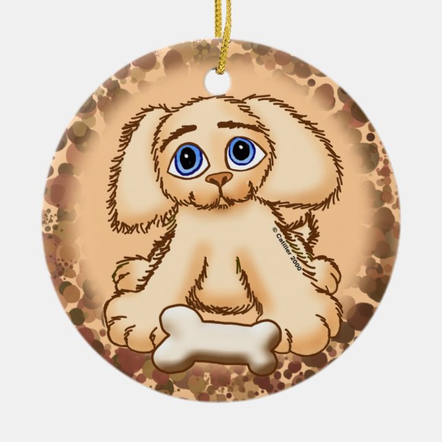 Puppy Dog Bone  Ceramic Tree Decoration (Front)