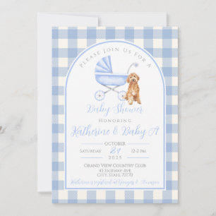 Puppy Dog Boy Baby Shower Gingham Invitation