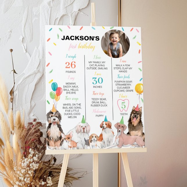 Puppy Dog Boy Birthday Milestone Sign Poster (Creator Uploaded)