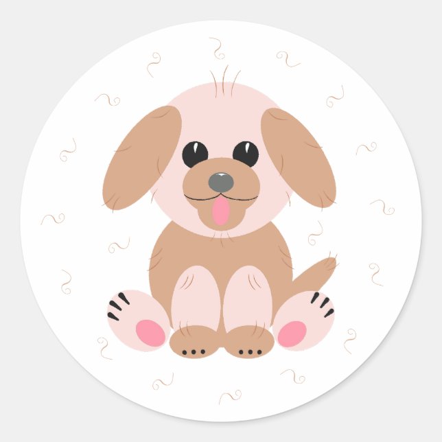 Puppy Dog Cartoon Pastel Personalised  Classic Round Sticker (Front)