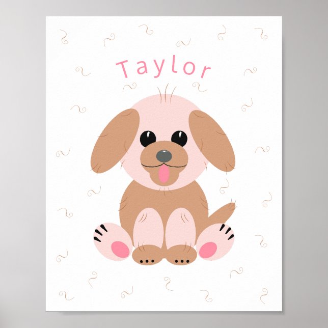 Puppy Dog Cartoon Pastel Personalised Neutral Poster (Front)
